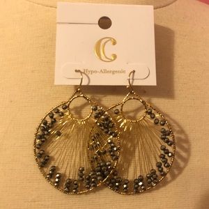 Gold beaded dangle earrings